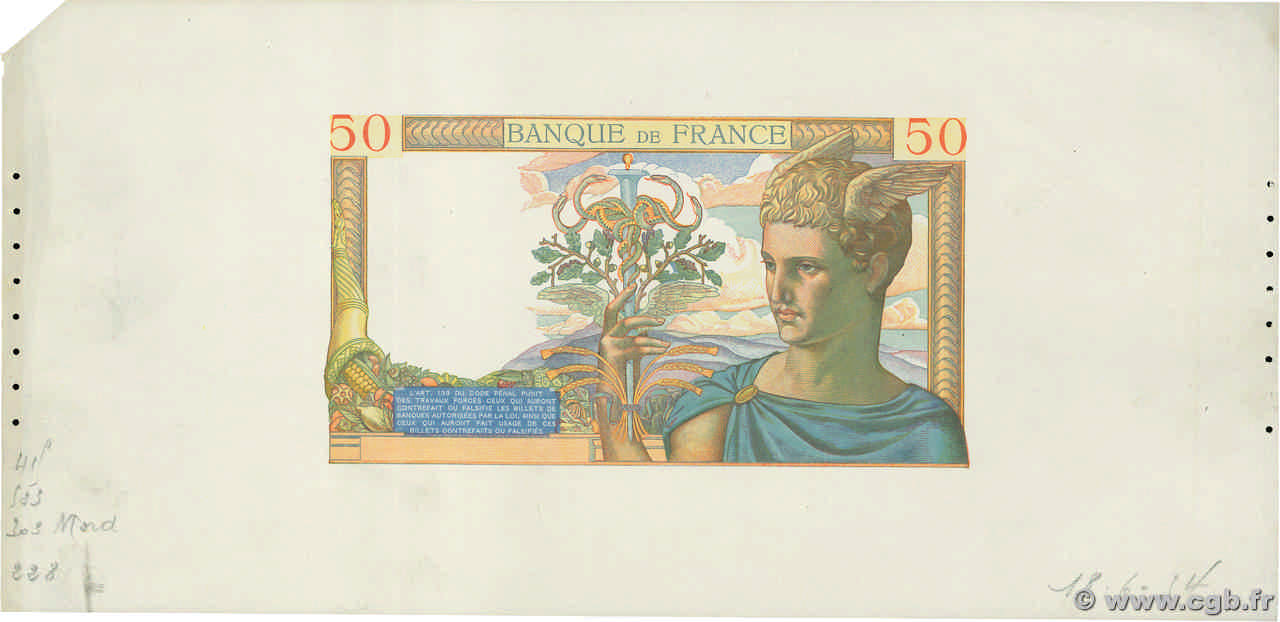 50 Francs CÉRÈS Épreuve FRANCE  1934 F.17.00Ec UNC-