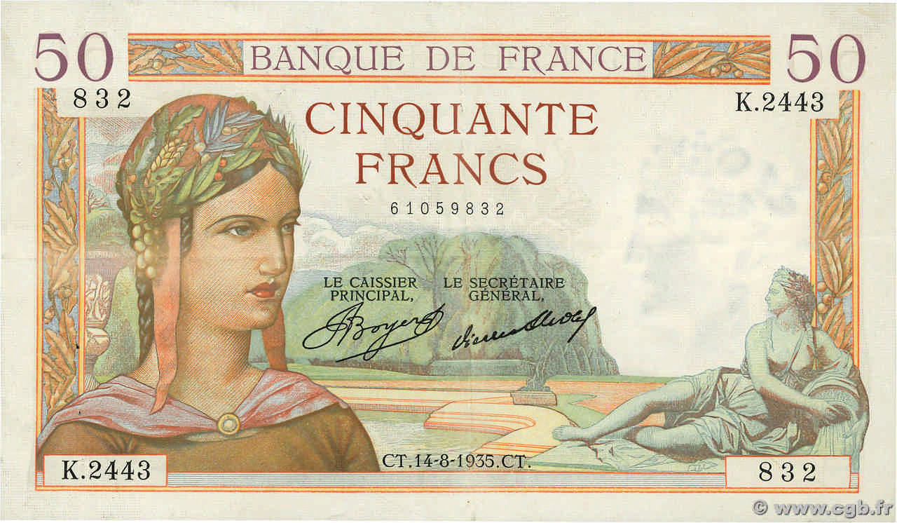 50 Francs CÉRÈS FRANCE  1935 F.17.14 SUP