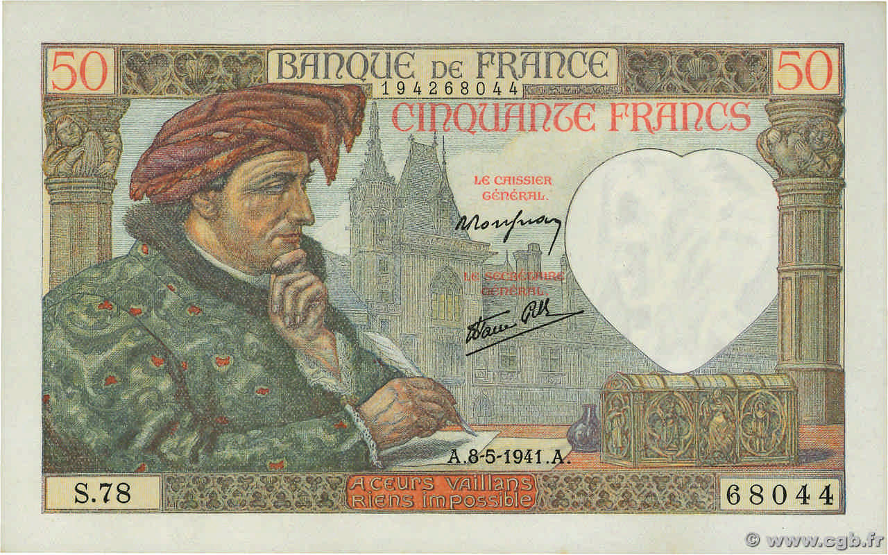 50 Francs JACQUES CŒUR FRANCIA  1941 F.19.10 SC