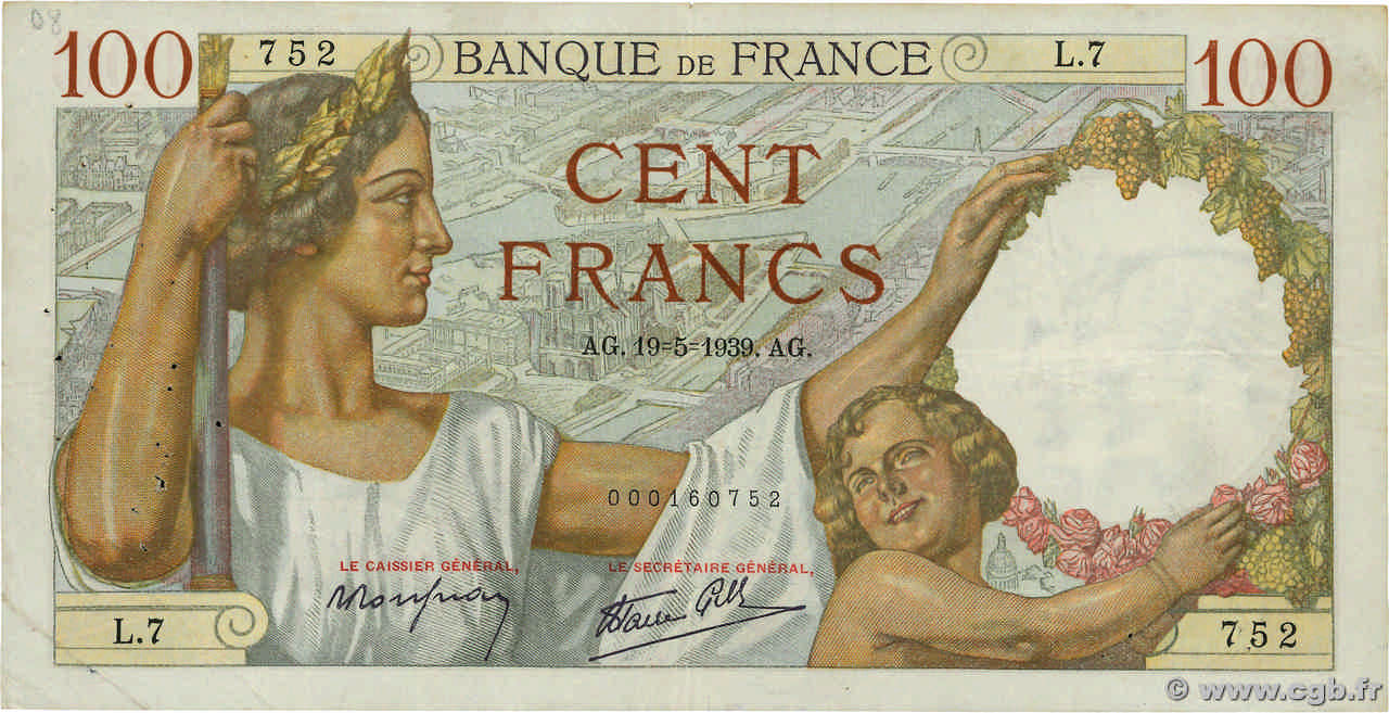 100 Francs SULLY Petit numéro FRANCE  1939 F.26.01 TB+