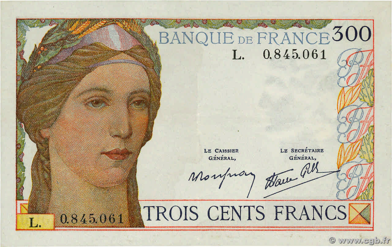 300 Francs FRANCE  1938 F.29.01b XF