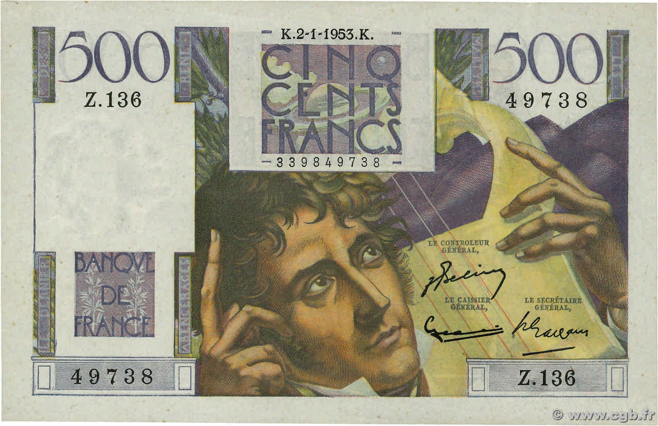500 Francs CHATEAUBRIAND FRANKREICH  1953 F.34.11 VZ