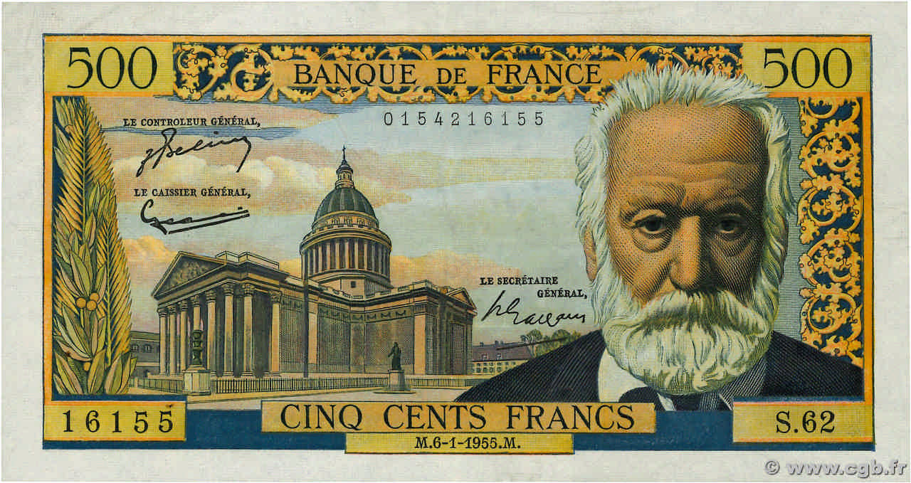 500 Francs VICTOR HUGO FRANCIA  1955 F.35.04 EBC
