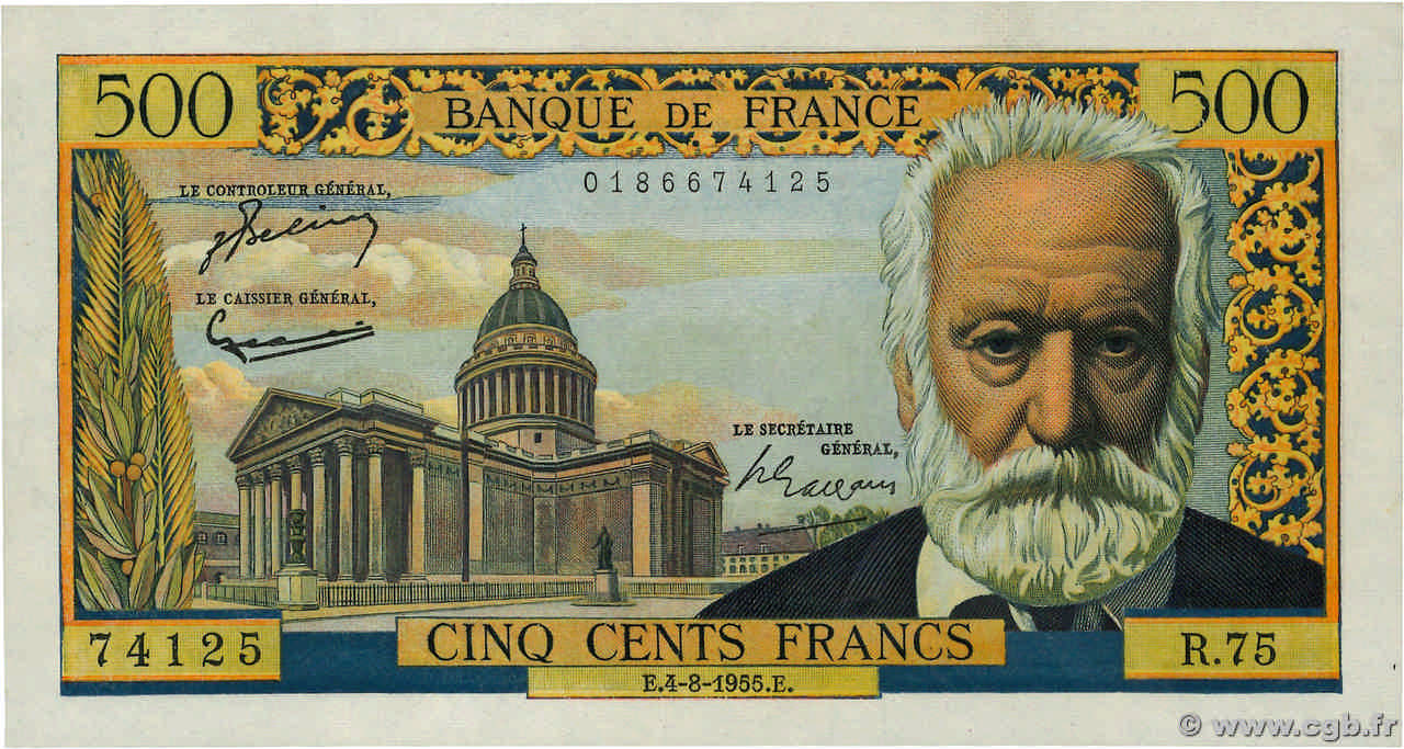 500 Francs VICTOR HUGO FRANCIA  1955 F.35.05 EBC