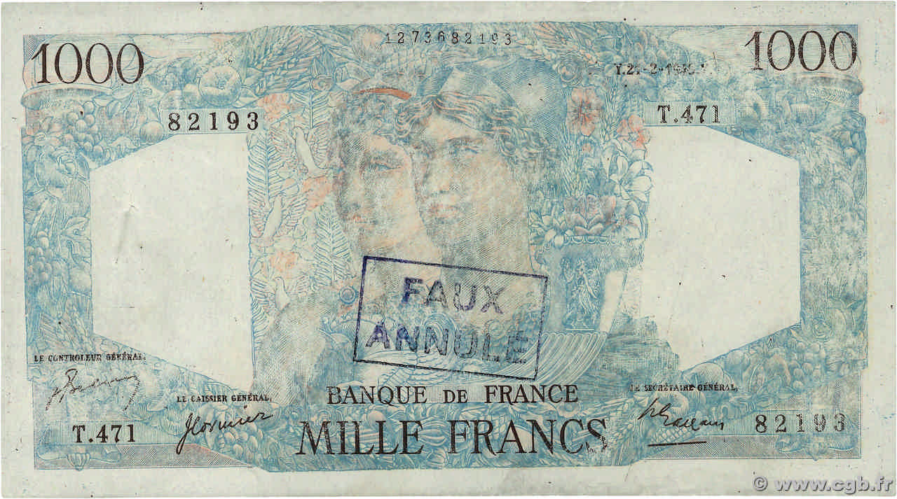 1000 Francs MINERVE ET HERCULE Faux FRANCE  1946 F.41.11 AU