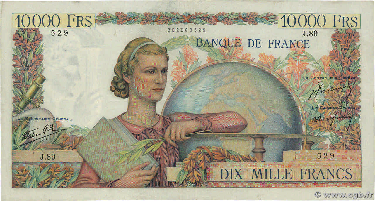 10000 Francs GÉNIE FRANÇAIS FRANCIA  1946 F.50.04 BC+