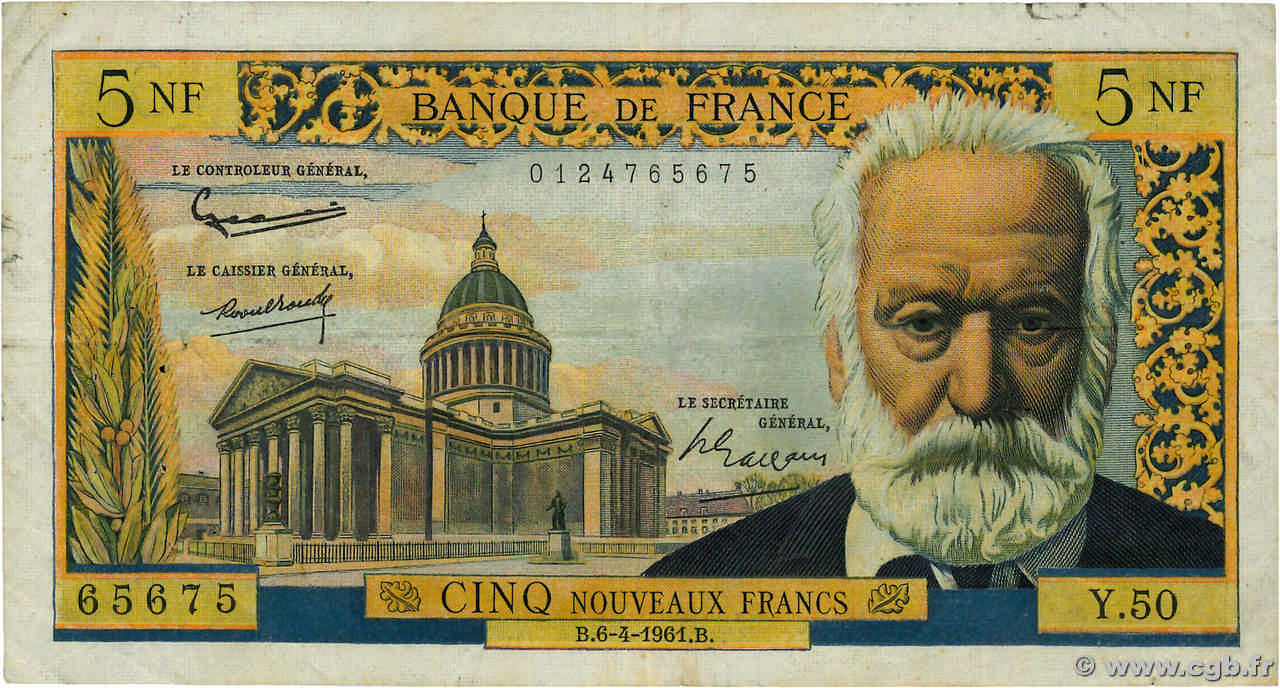 5 Nouveaux Francs VICTOR HUGO FRANCE  1961 F.56.07 TB