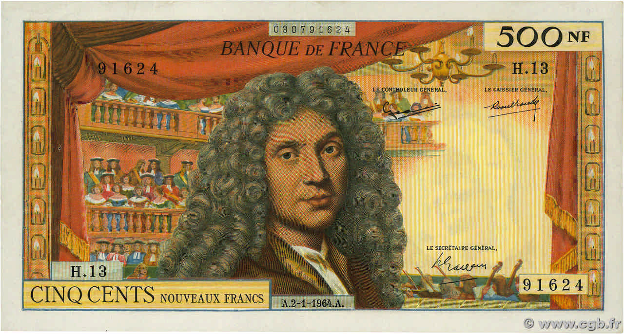500 Nouveaux Francs MOLIÈRE FRANCIA  1964 F.60.06 MBC+