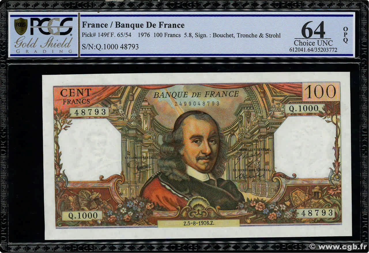 100 Francs CORNEILLE FRANCIA  1976 F.65.54 q.FDC