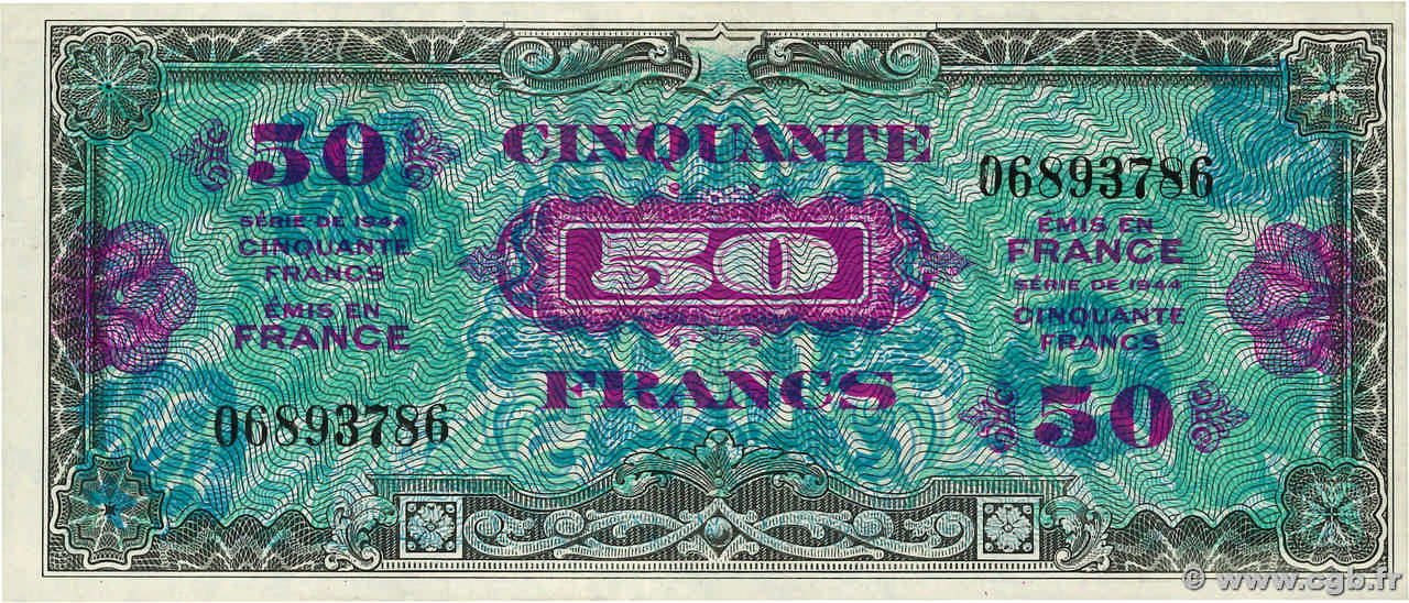 50 Francs DRAPEAU FRANKREICH  1944 VF.19.01 VZ+