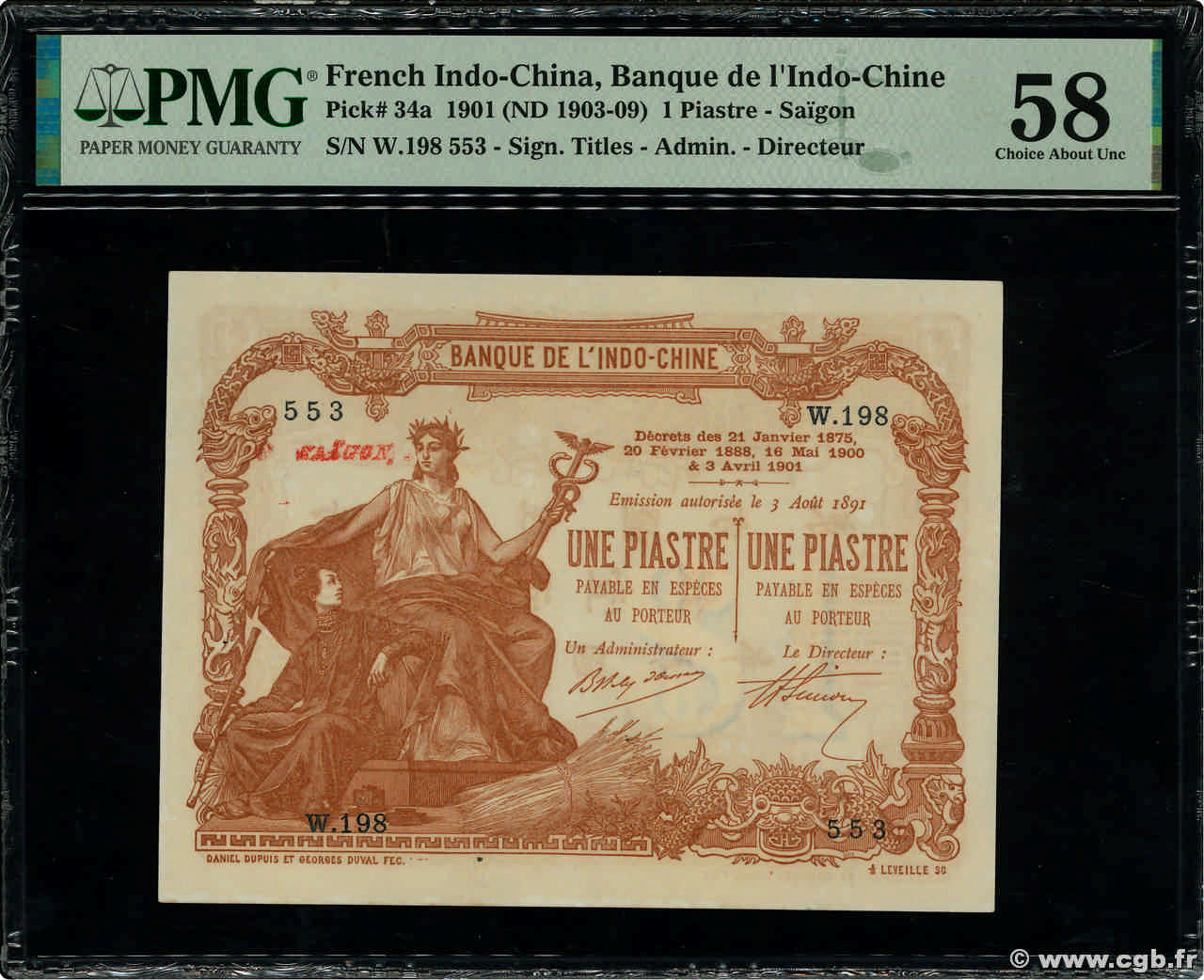 1 Piastre - 1 Piastre FRENCH INDOCHINA Saïgon 1903 P.034a AU