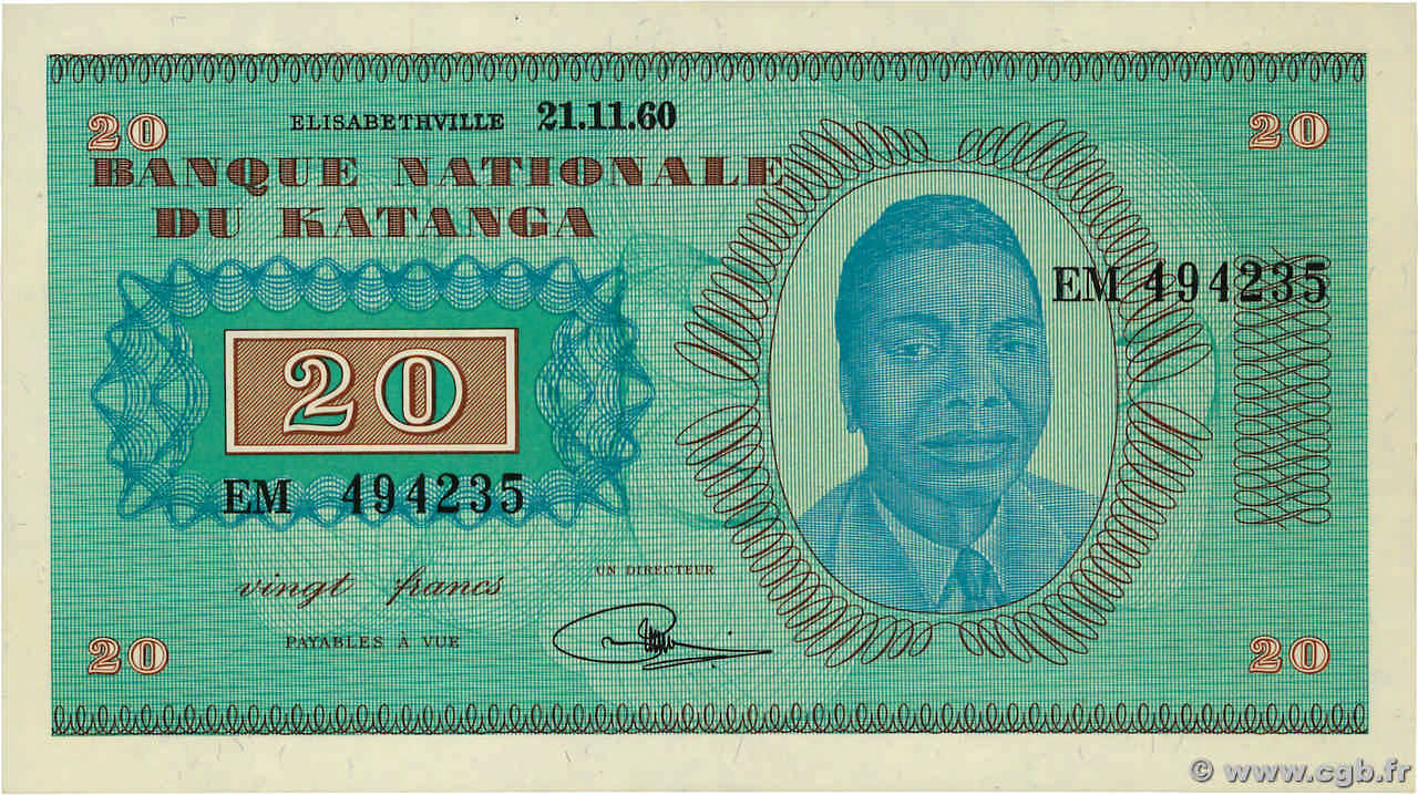 20 Francs KATANGA  1960 P.06a AU
