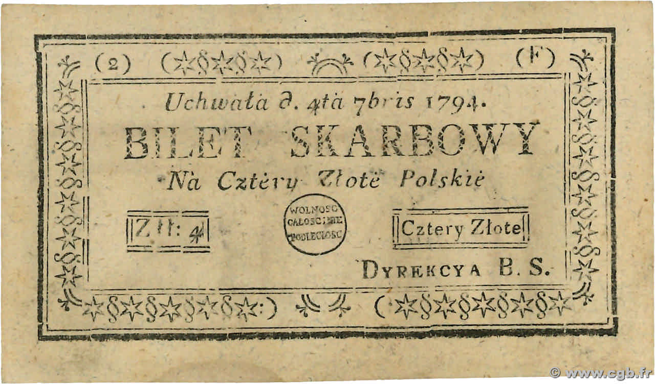 4 Zloty POLONIA  1794 P.A11 AU