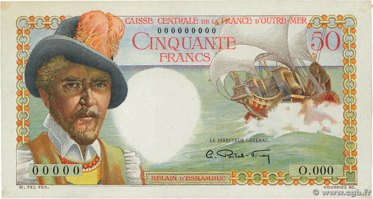50 Francs Belain d Esnambuc Épreuve AFRIQUE ÉQUATORIALE FRANÇAISE  1946 P.23p SPL+