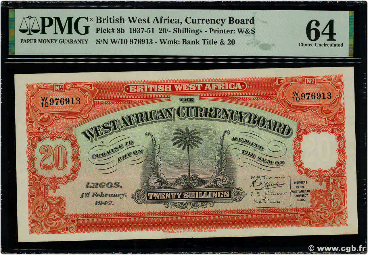 20 Shillings AFRICA DI L OVEST BRITANNICA  1947 P.08b q.FDC