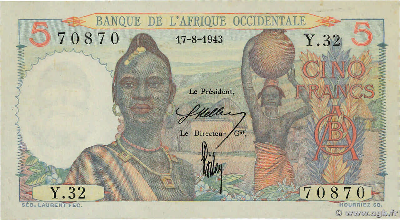 5 Francs FRENCH WEST AFRICA (1895-1958)  1943 P.36 AU