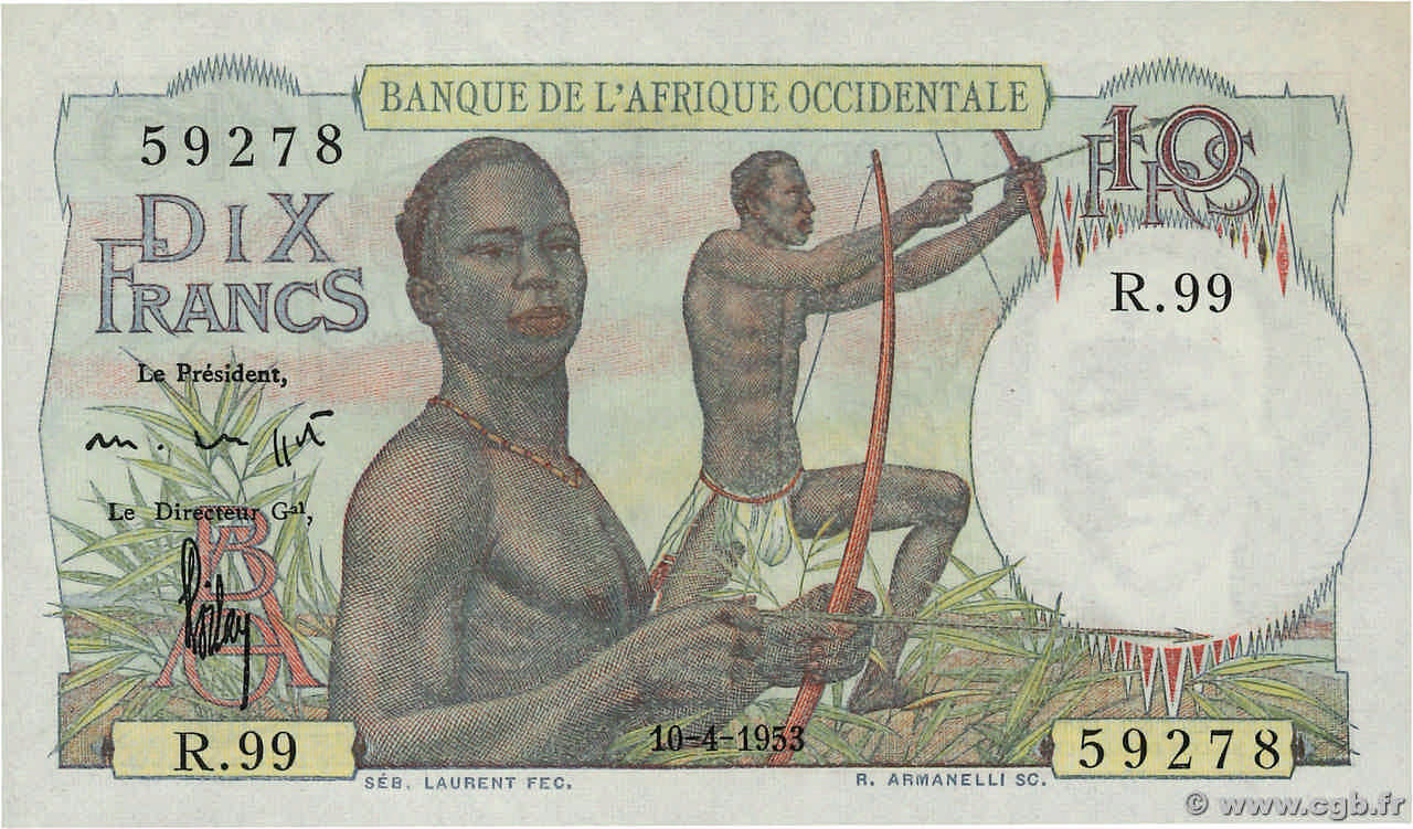 10 Francs FRENCH WEST AFRICA  1953 P.37 UNC-