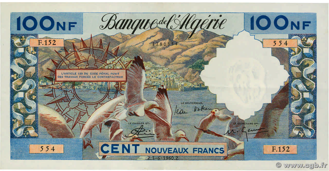 100 Nouveaux Francs ALGERIA  1960 P.121b XF+