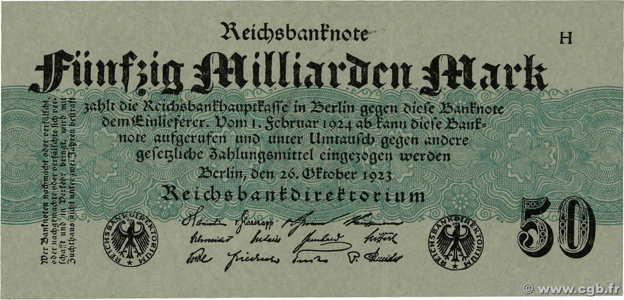 50 Milliards Mark GERMANY  1923 P.125a AU