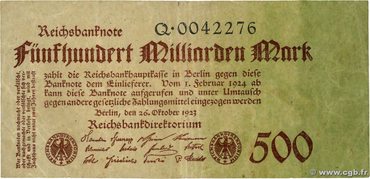 500 Milliard Mark DEUTSCHLAND  1923 P.127 SS