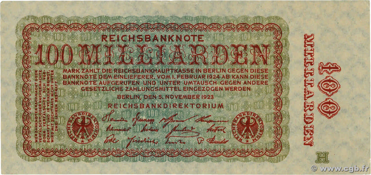 100 Milliarden Mark GERMANY  1923 P.133 AU