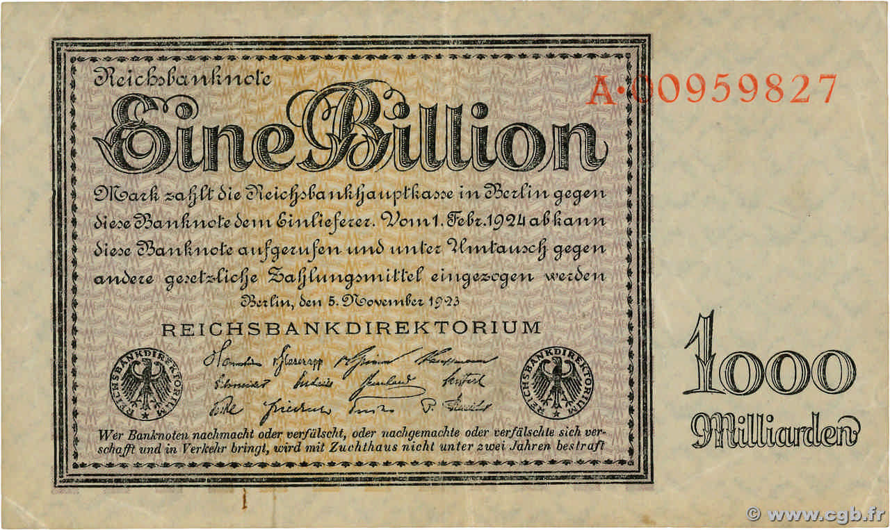 1 Billion Mark GERMANIA  1923 P.134 BB