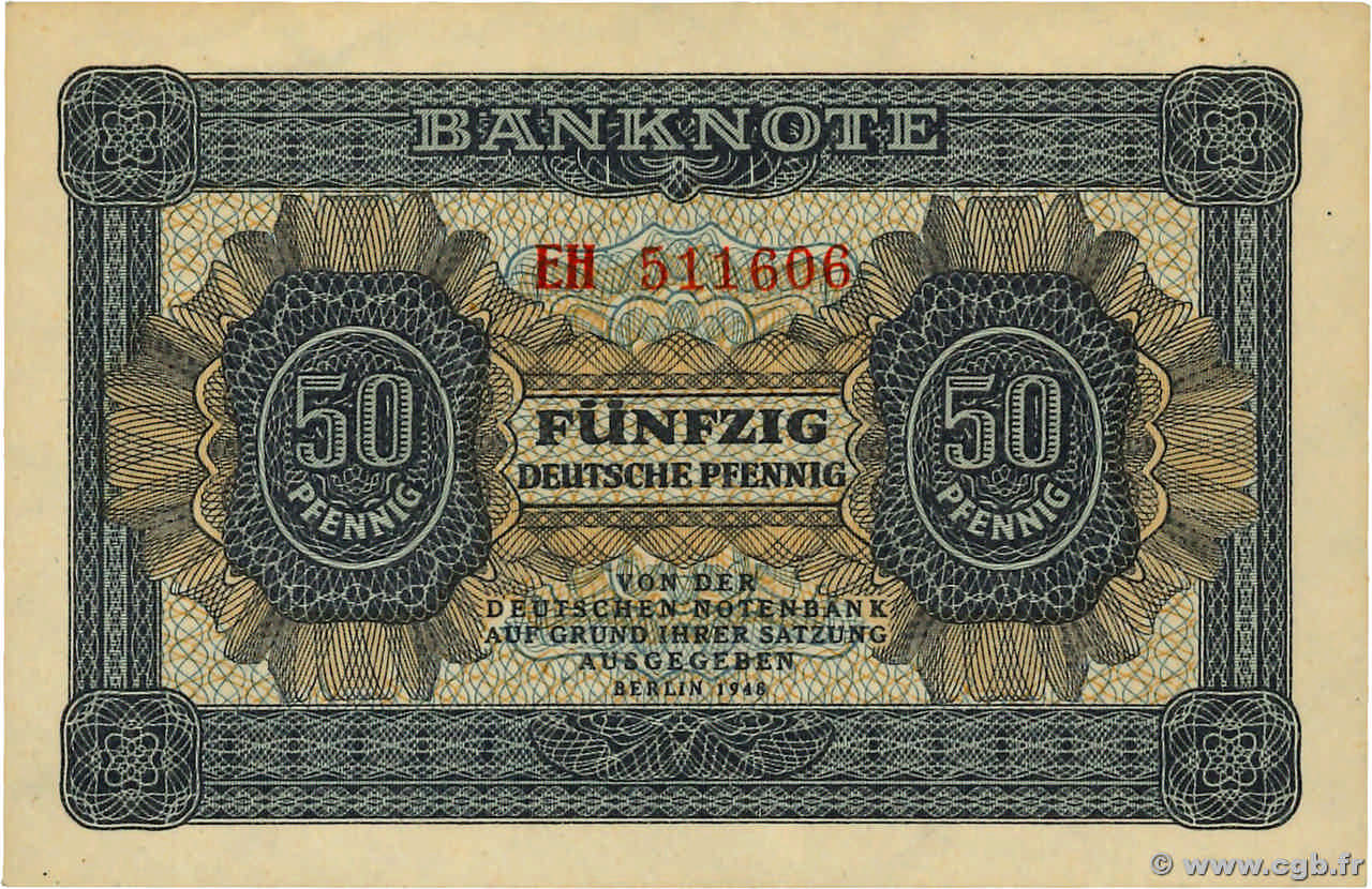 50 Deutsche Pfennig REPUBBLICA DEMOCRATICA TEDESCA  1948 P.08a SPL+