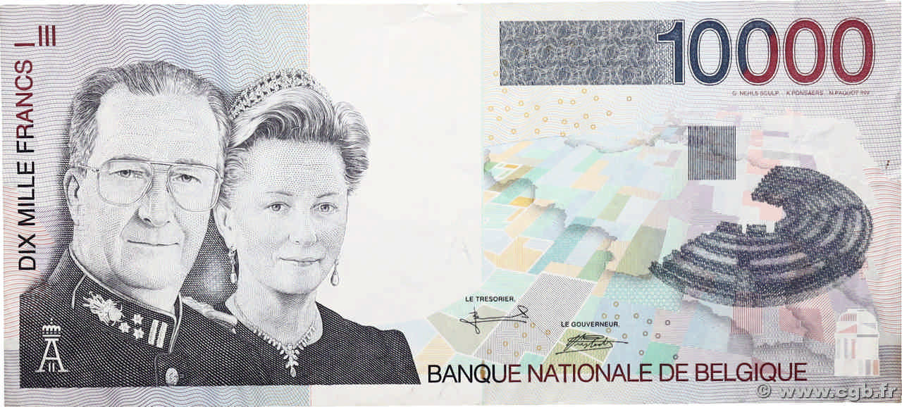 10000 Francs BÉLGICA  1997 P.152 BC+