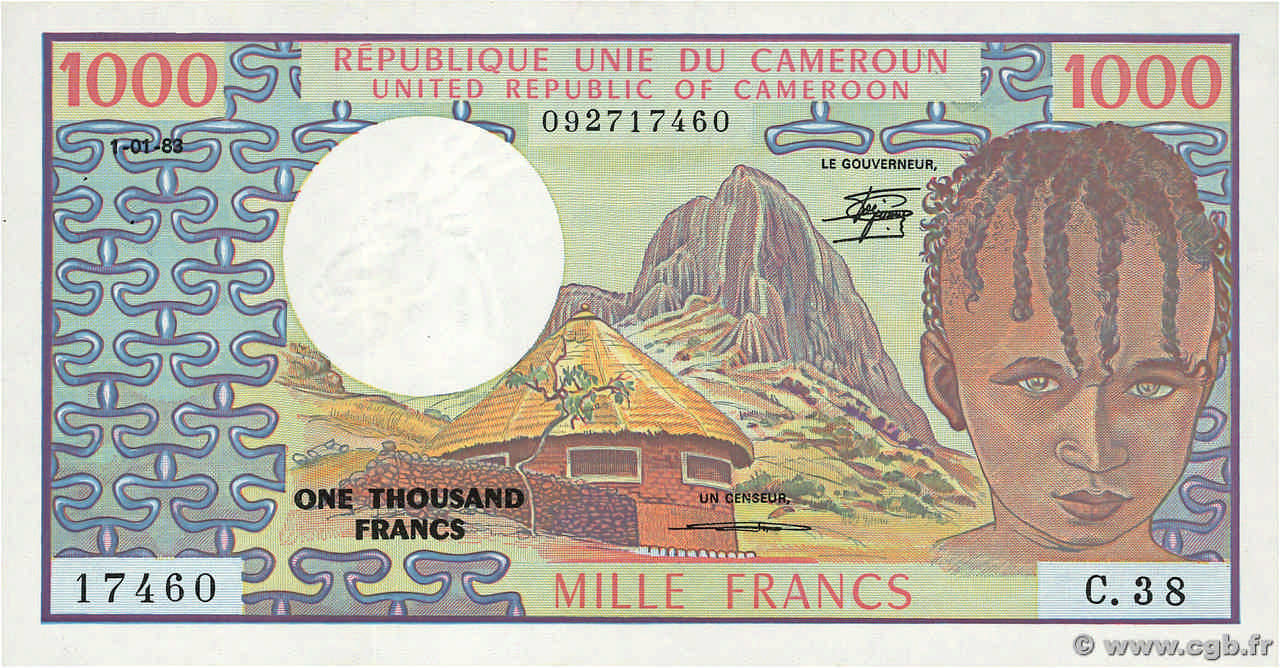 1000 Francs CAMEROON  1983 P.16d AU