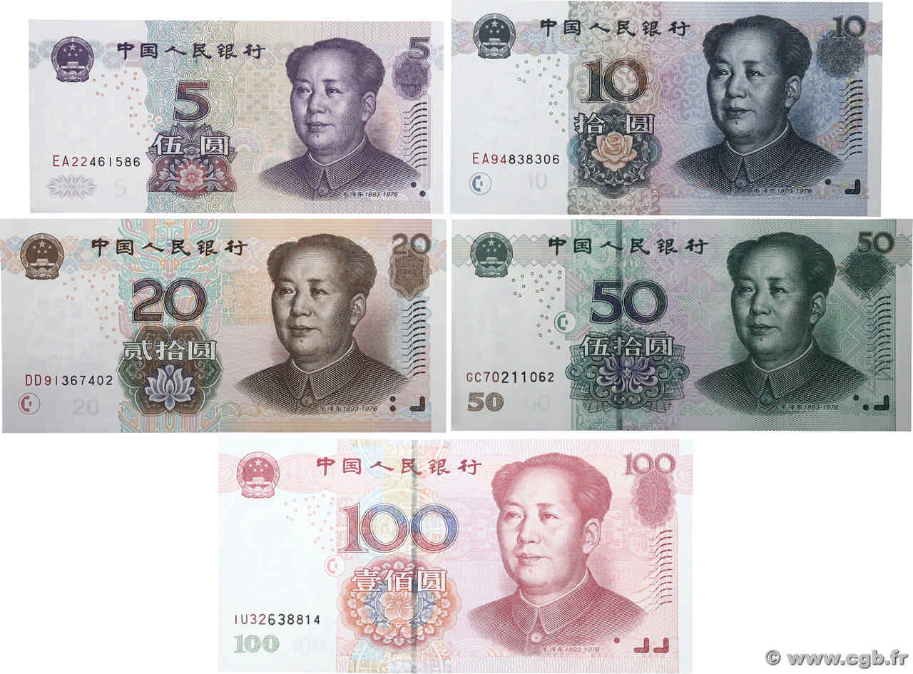 5 au 100 Yuan Lot REPUBBLICA POPOLARE CINESE  2005 P.0903a au P.907 AU+