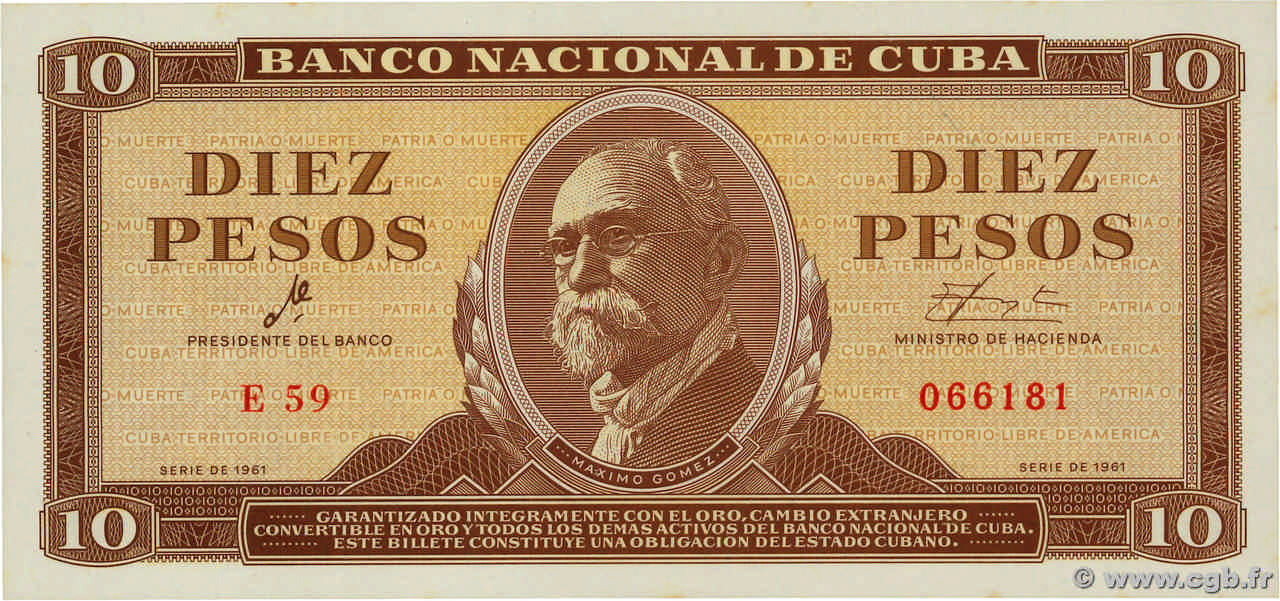 10 Pesos CUBA  1961 P.096a UNC