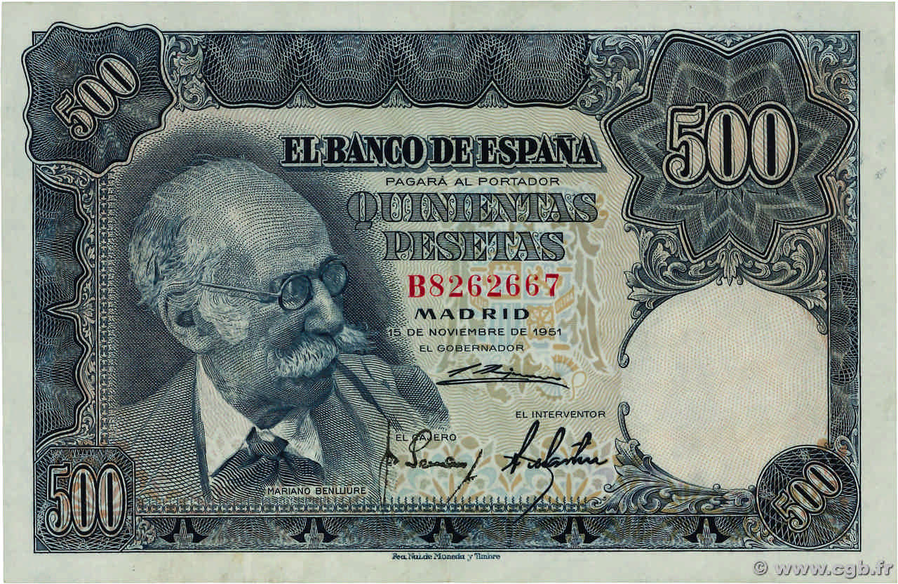 500 Pesetas SPANIEN  1951 P.142 fST