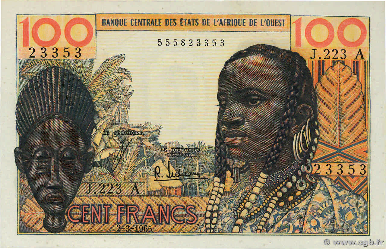 100 Francs ESTADOS DEL OESTE AFRICANO  1965 P.101Ae SC+