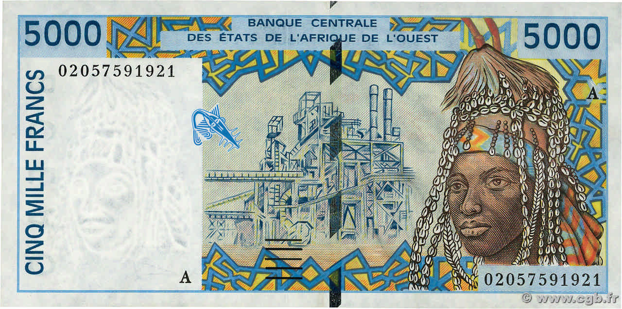 5000 Francs WEST AFRICAN STATES  2002 P.113Al XF