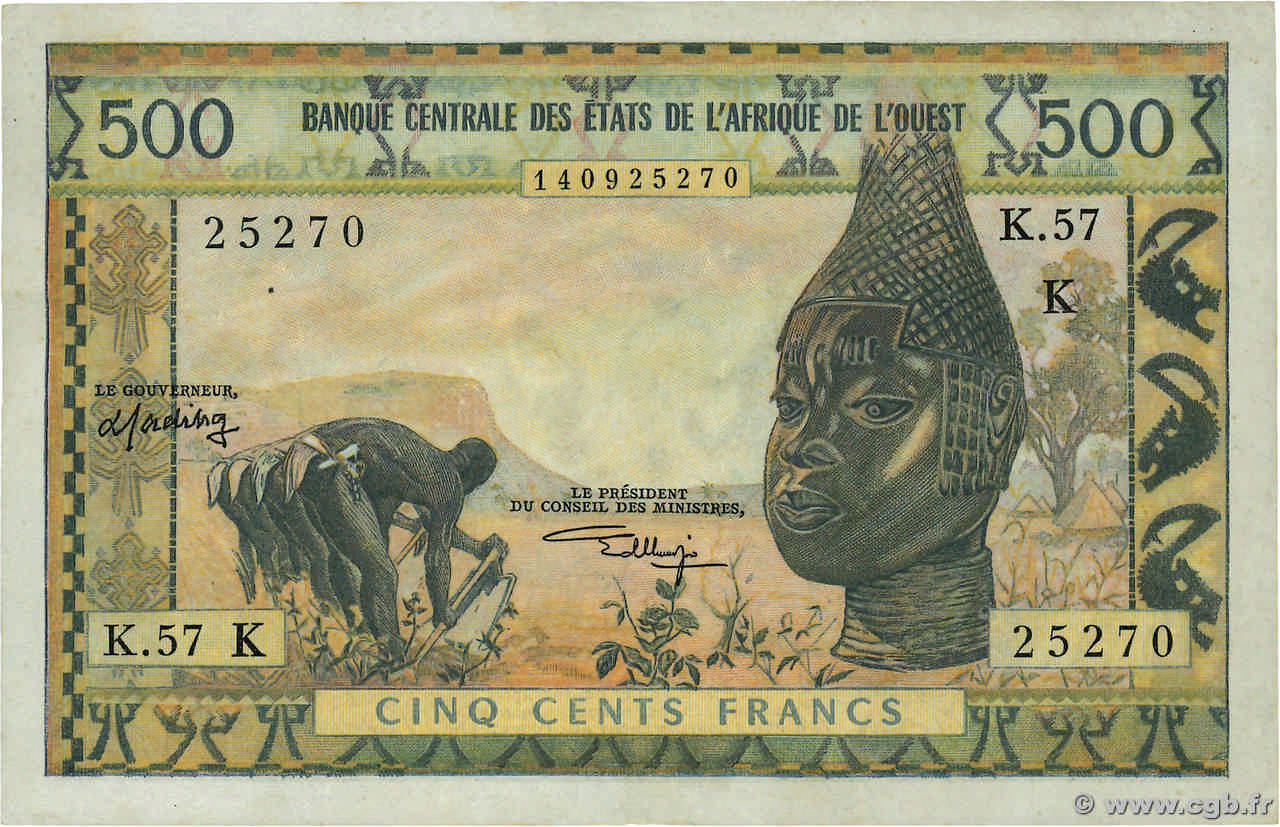 500 Francs ESTADOS DEL OESTE AFRICANO  1974 P.702Kl MBC+