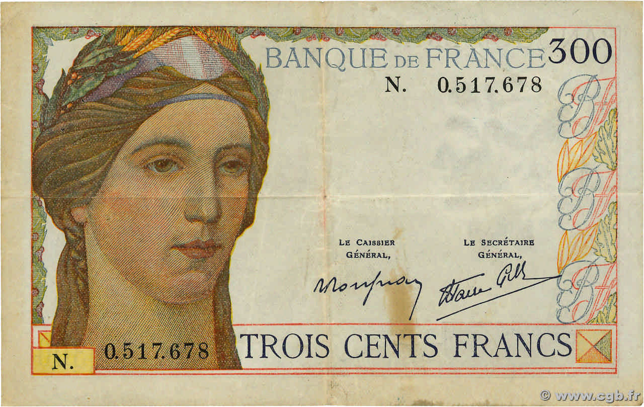 300 Francs FRANCE  1939 F.29.03 VF-
