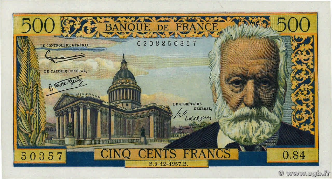 500 Francs VICTOR HUGO FRANCE  1957 F.35.07 UNC