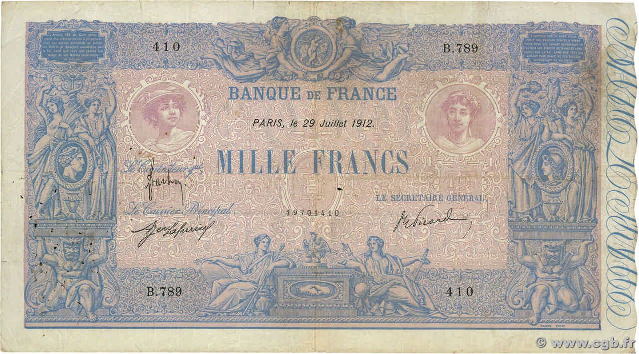 1000 Francs BLEU ET ROSE FRANKREICH  1912 F.36.26 fS