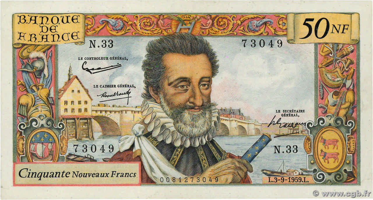 50 Nouveaux Francs HENRI IV FRANKREICH  1959 F.58.03 SS