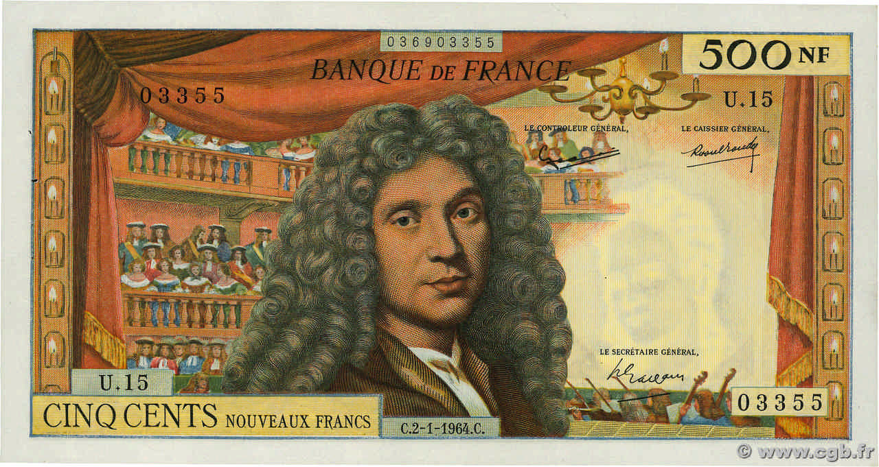 500 Nouveaux Francs MOLIÈRE FRANCE  1964 F.60.06 XF-