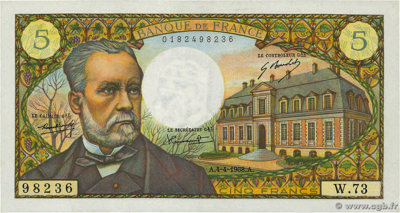 5 Francs PASTEUR FRANCIA  1968 F.61.07 EBC+