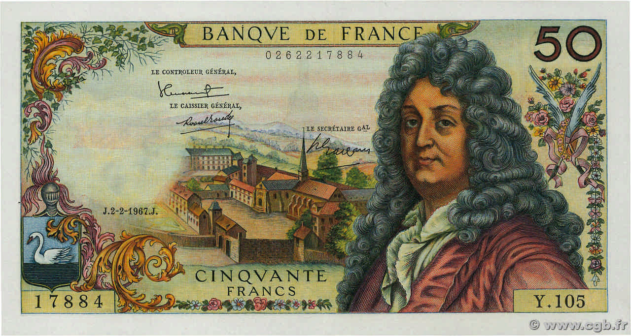 50 Francs RACINE FRANCIA  1967 F.64.09 q.AU