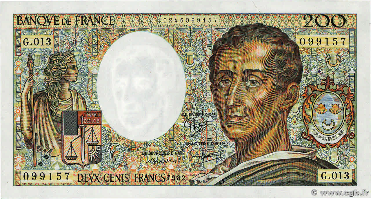 200 Francs MONTESQUIEU FRANCIA  1982 F.70.02 q.FDC