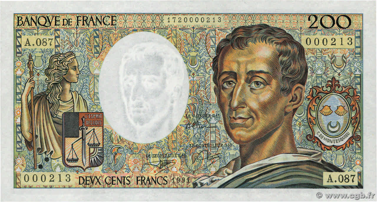 200 Francs MONTESQUIEU FRANCE  1991 F.70.11A87 NEUF