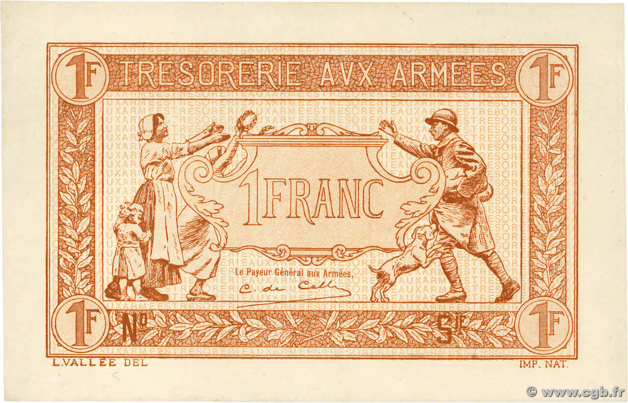1 Franc TRÉSORERIE AUX ARMÉES 1917 Épreuve FRANCE  1917 VF.03.00Ec UNC-