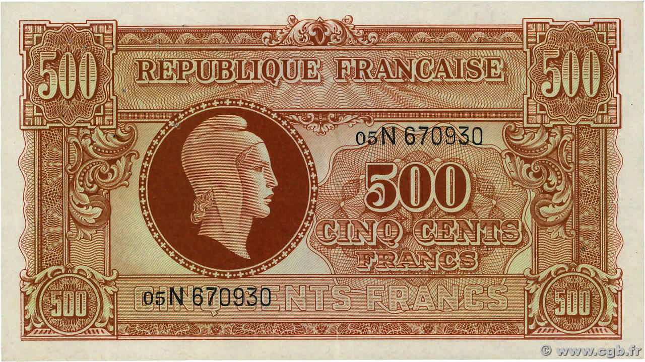 500 Francs MARIANNE fabrication anglaise FRANCE  1945 VF.11.03 XF-