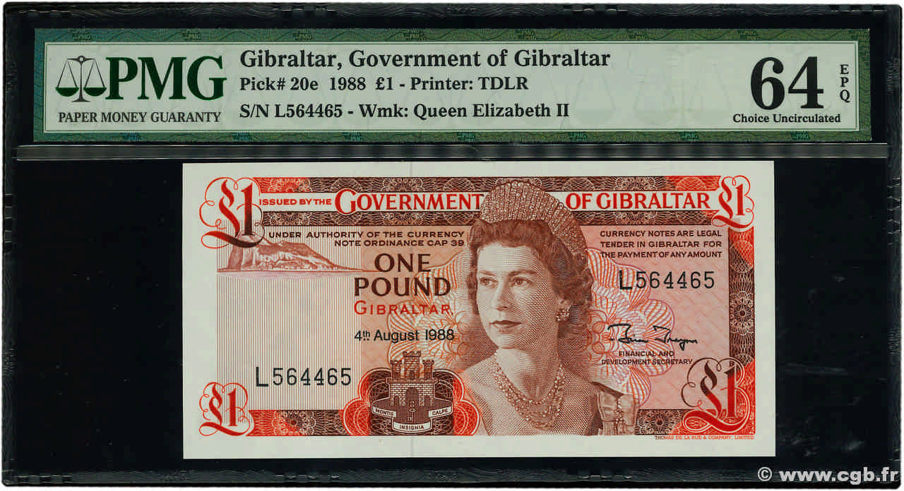 1 Pound Numéro radar GIBRALTAR  1988 P.20e fST+