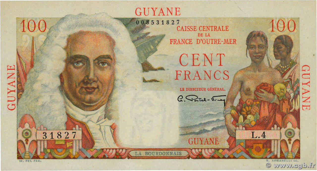 100 Francs La Bourdonnais FRENCH GUIANA  1946 P.23a SC