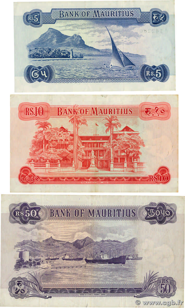 5 10 et 50 Rupees Lot ÎLE MAURICE 1967 P 30a P 31b et P 33b 4650570