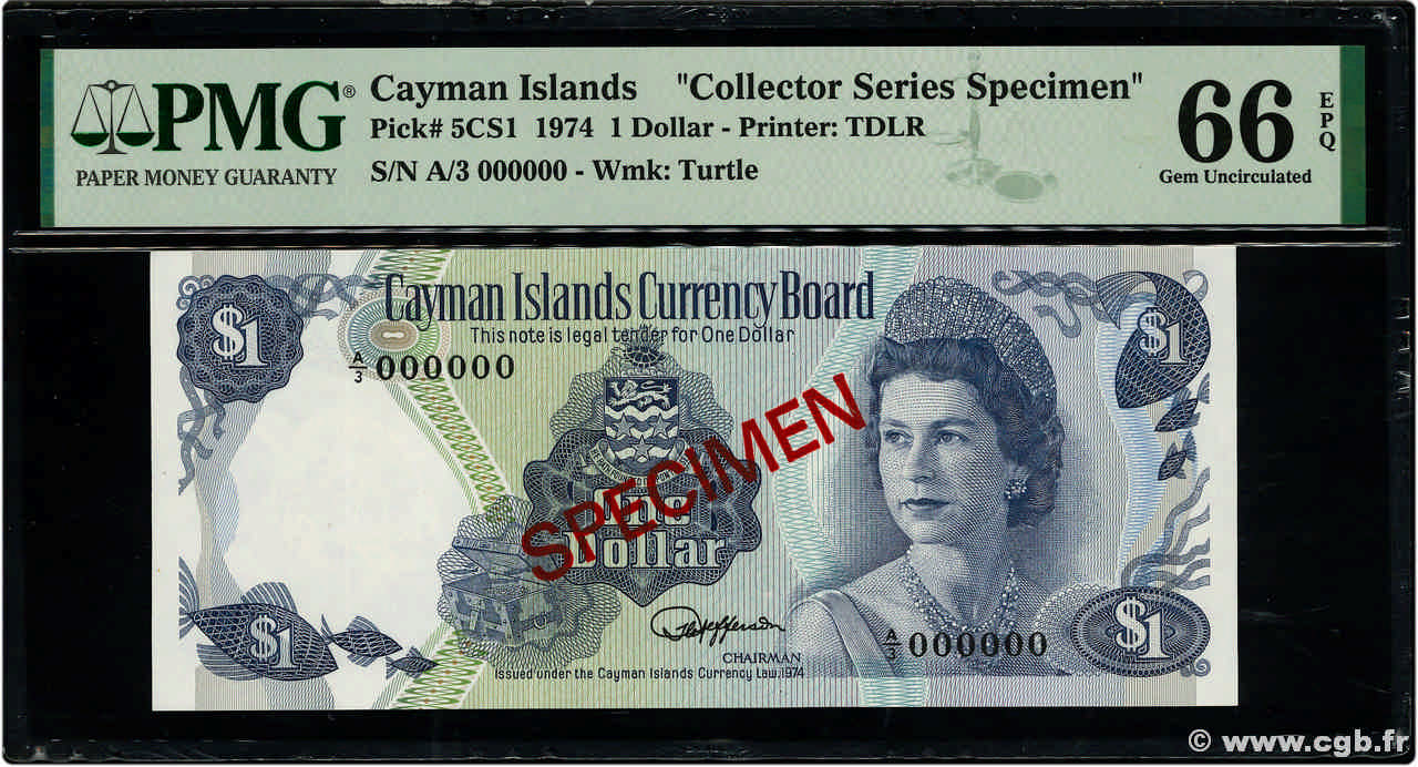 1 Dollar Spécimen ISLAS CAIMáN  1985 P.CS1 FDC